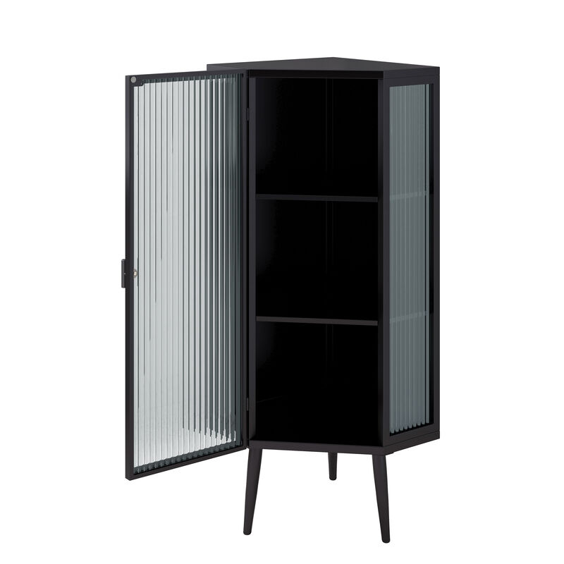 Floor Coner Cabinet with Tempered Glass Doors and Storage Shelves for Bathroom, Living Room and Bedroom
