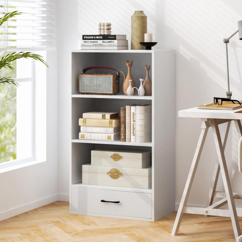 Hivvago 4-Tier Storage Bookcase with Open Shelves Drawer and Anti-toppling Device