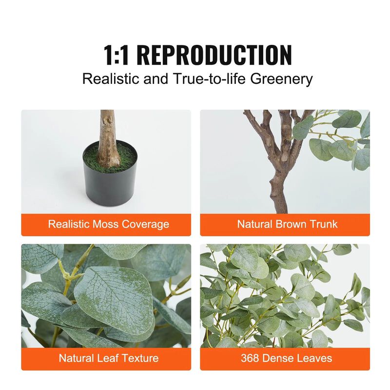 Faux Eucalyptus Tree with Tilt Protection, Low-Maintenance Plant for Decor-Green image number 3