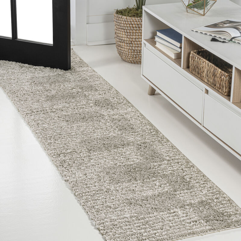 Petra Abstract Stripe Geometric Shag Gray/Ivory Rug