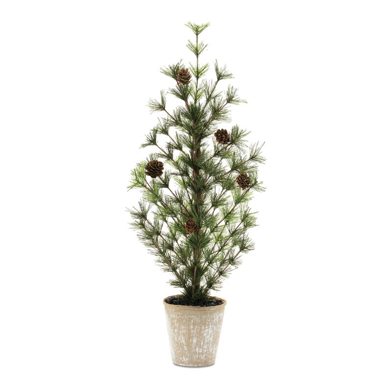 Potted Mini Pine Tree for Holiday Tabletop, Shelf, or Entryway Display