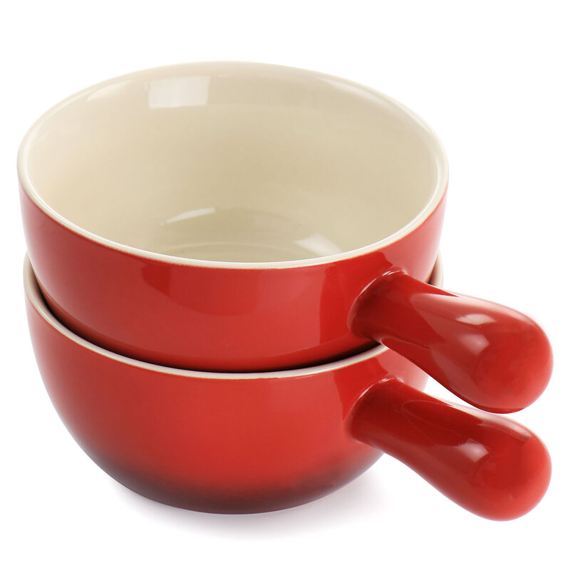 Crock Pot 2 Piece Stoneware 22oz Soup Bowl Set with Long Handle in Gradient Red