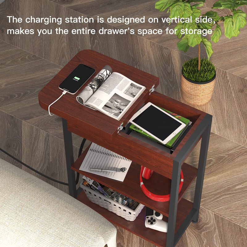 LIDYUK End Table with Charging Station, Set of 2 Flip Top Narrow Side Table for Small Spaces, Nightstands Set of 2 for Bedroom,