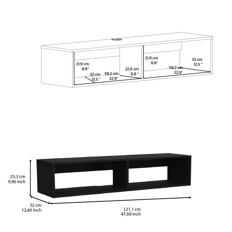 DEPOT E-SHOP Klein FloatingTV Stand, Space-Saver Design with Functional Shelves, Black