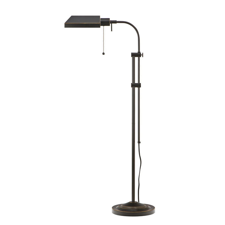 Metal Rectangular Floor Lamp with Adjustable Pole, Dark Bronze - Benzara