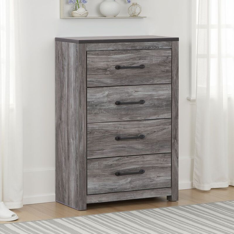 Bono Tall Dresser Chest, 4 Storage Drawers, Wood Grain Gray Finish