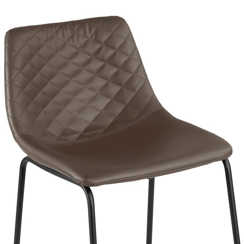 Glamour Home Set of 2 Ave Iron Frame Brown Faux Leather Bar Stool with Stitching