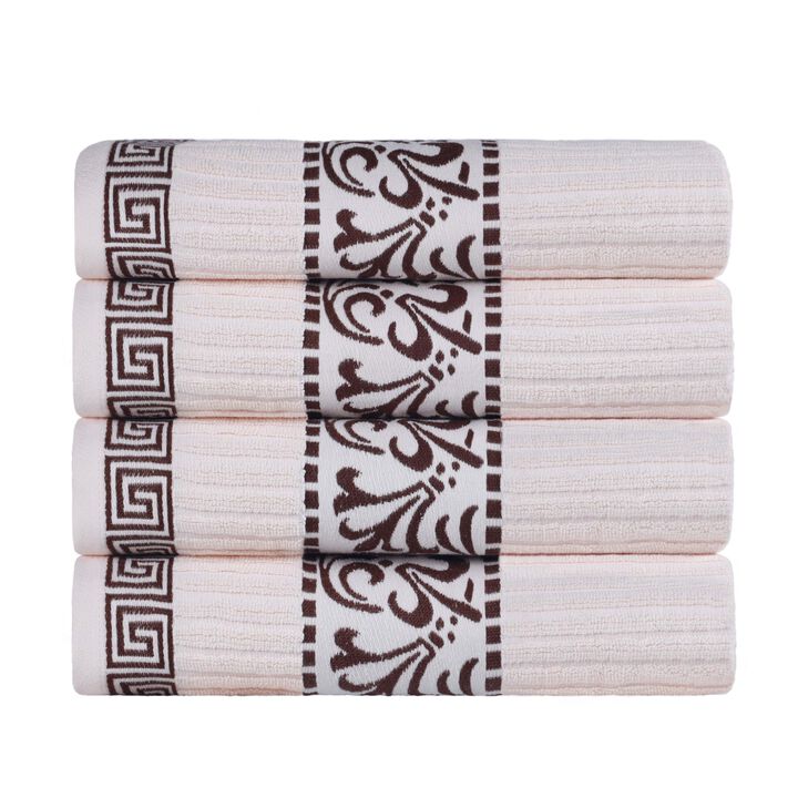Cotton Terry Bath Towel Set of 4 with Decorative Greek Key Detailing