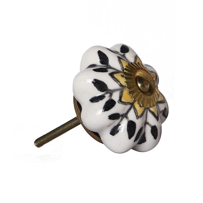 HomeRoots Set of Eight Black And Yellow Ceramic And Metal Drawer Pull Knobs image number 2