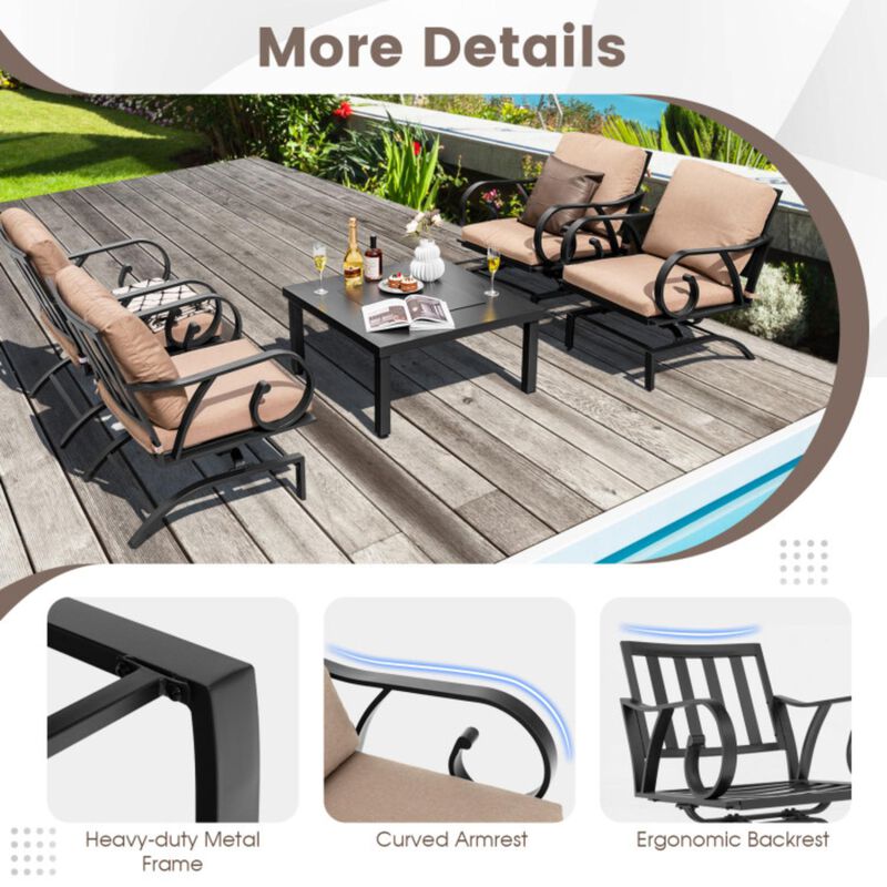 Hivvago 5 Pieces Patio Rocking Chairs and 4-in-1 Fire Pit Table with Fire Poker
