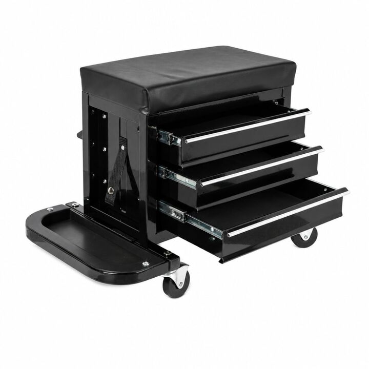 ELEMENT ACE 3-Drawer Rolling Mechanic Seat with Tool Trays, 350lbs Maximum Weight Capacity, Heavy-Duty Garage Work Stool with Swivel Casters and Ample Tool Storage