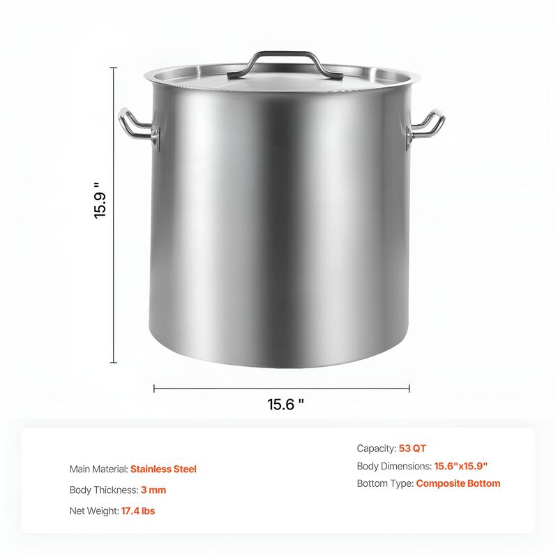 53 Quart Stainless Steel Stock Pot with Lid, Large Commercial Cooking Pot for Events image number 2