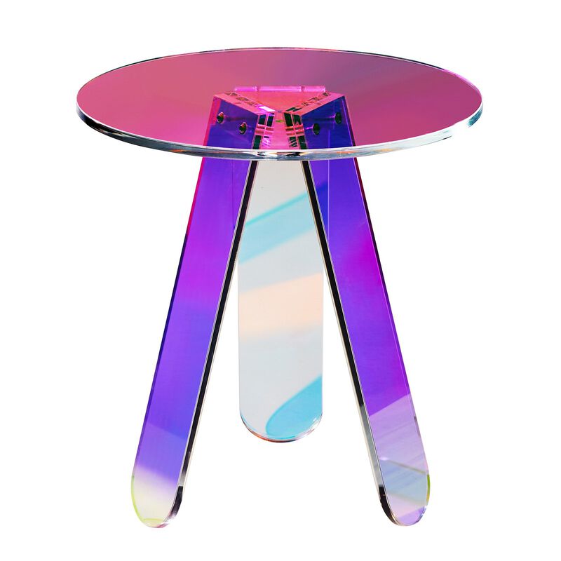 Round Acrylic Side Table, Clear Iridescent End Table for Living Room image number 0