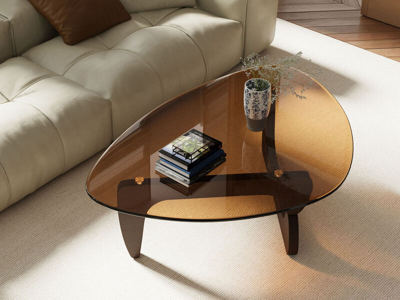 Triangular Coffee Table Living Room Accent Table Vintage Wood Base image number 8