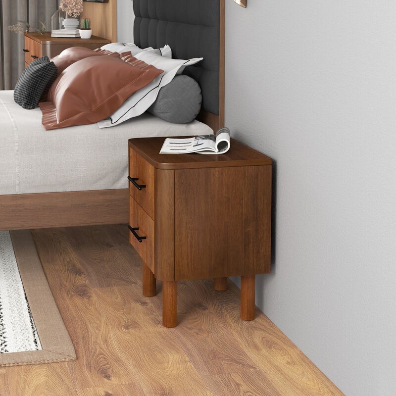 Assembled Mid Century Walnut Nightstand 2-Drawer Solid Wood Bedside image number 6