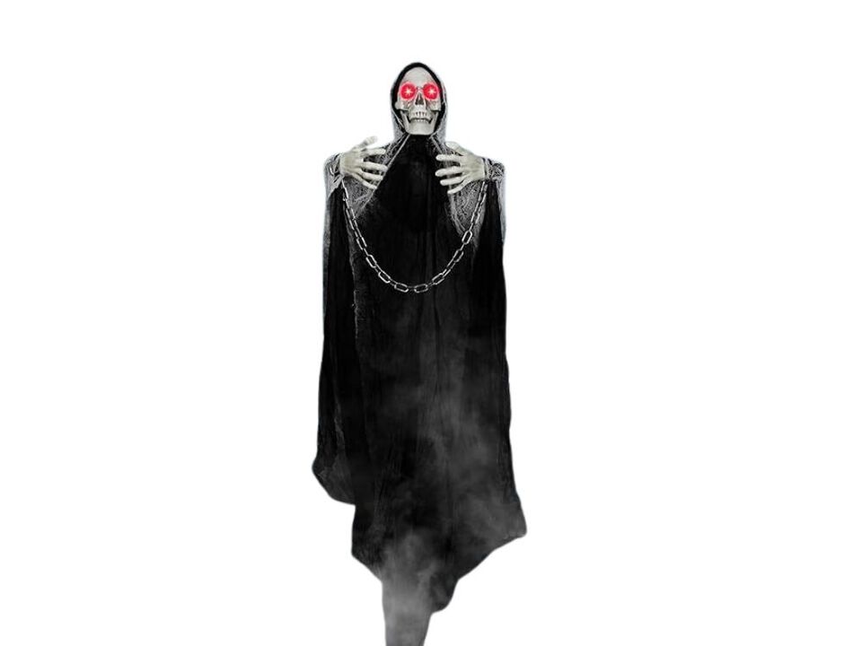 77.5" Animated Skeleton Witch – Sound-Activated Halloween Prop with Glowing Eyes & Chain for Outdoor Party & Yard Decor