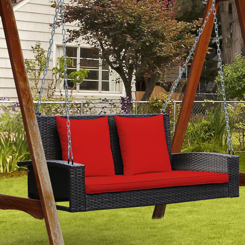 2-Person Wicker Hanging Porch Swing with Cushions &ndash; Includes 2 Back Cushions & 1 Seat Cushion