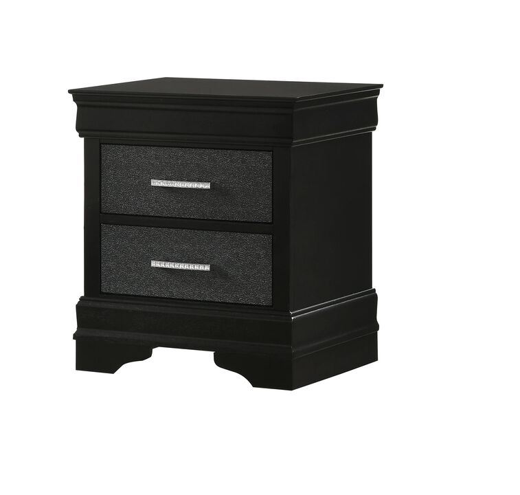 Streamdale Modern Black Nightstand with Crystal Buttons