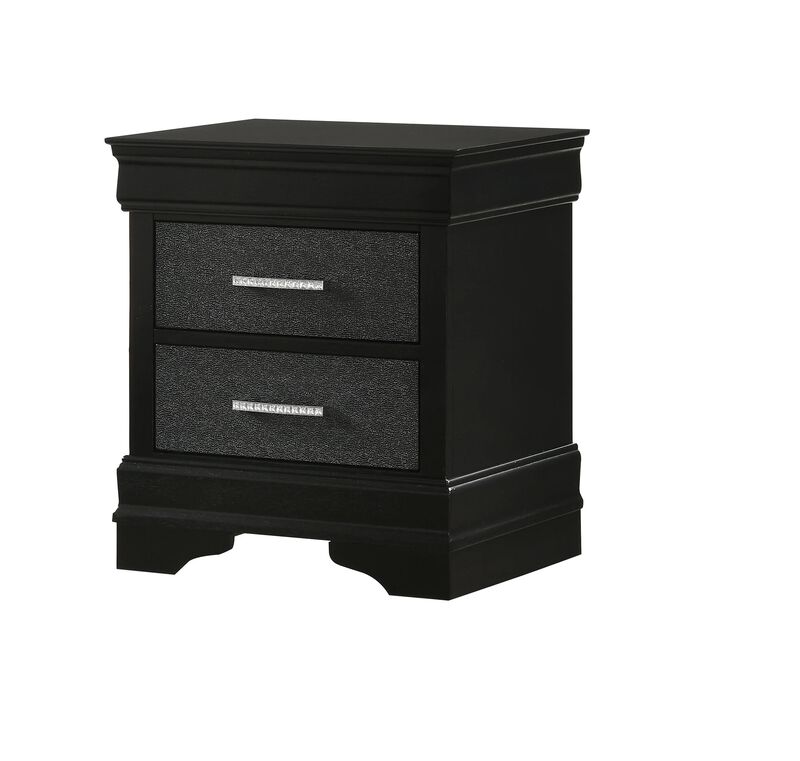 Streamdale Modern Black Nightstand with Crystal Buttons