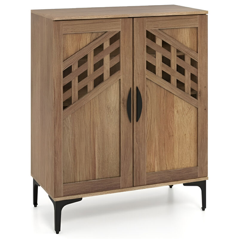 Farmhouse 4-Tier Shoe Storage Cabinet with Metal Legs and Removable Shelves - Walnut & White image number 0