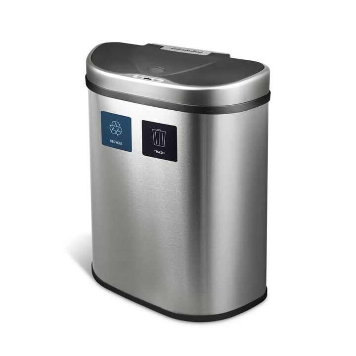 Hivvago Dual Stainless Steel 18-Gallon Trash Can Recycle Bin with Motion Sensor Lid