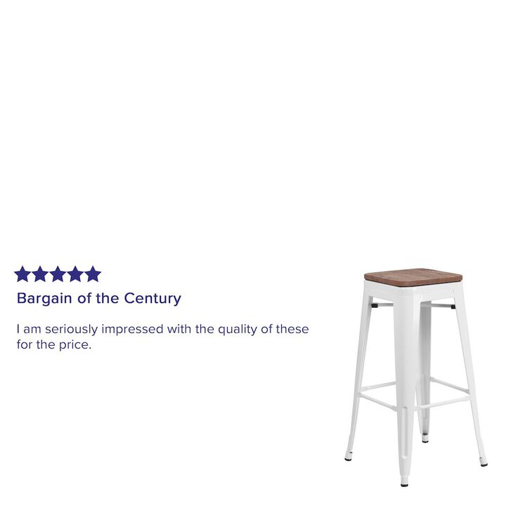 Flash Furniture 30" High Backless White Metal Barstool with Square Wood Seat
