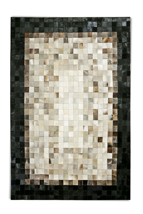 Genuine Beige Cowhide Patchwork Rug with Black Border