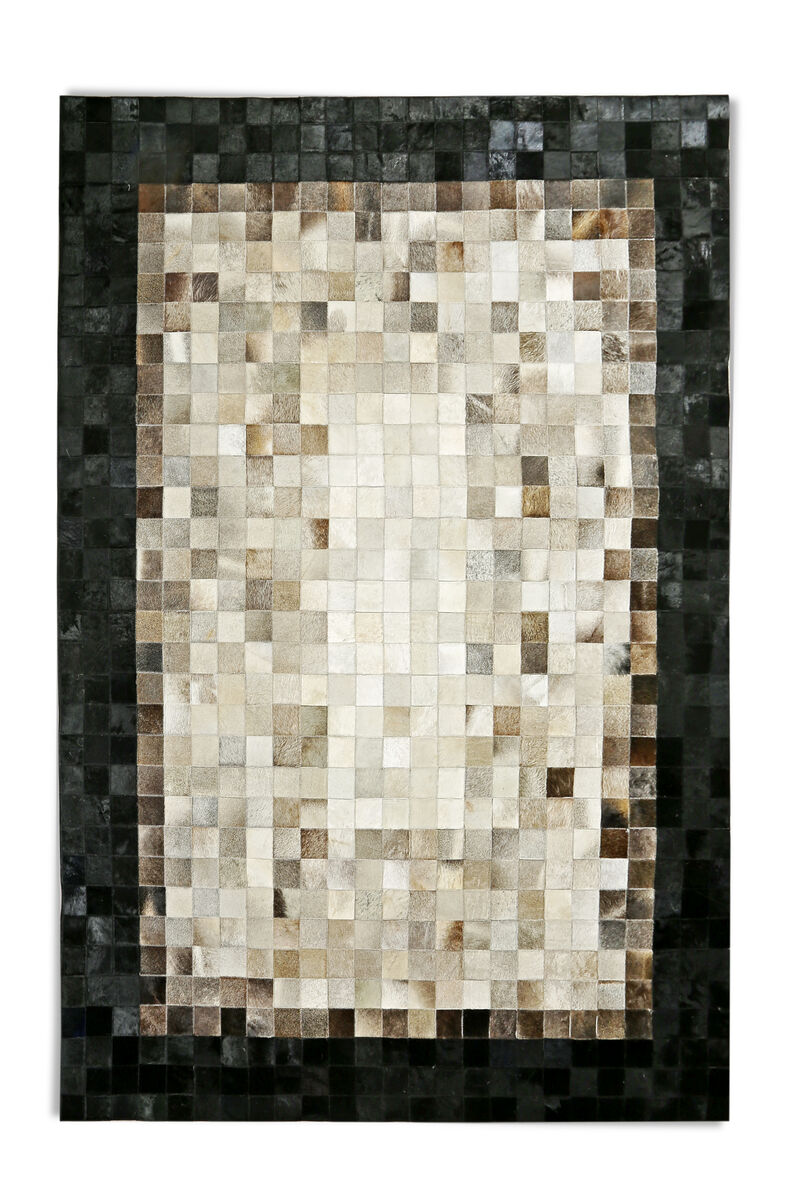 Genuine Beige Cowhide Patchwork Rug with Black Border image number 0