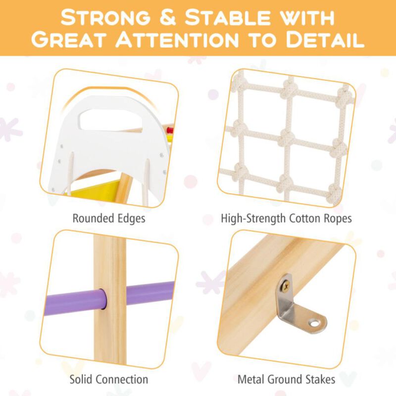 Hivvago 8-in-1 Wooden Jungle Gym Playset with Slide and Monkey Bars