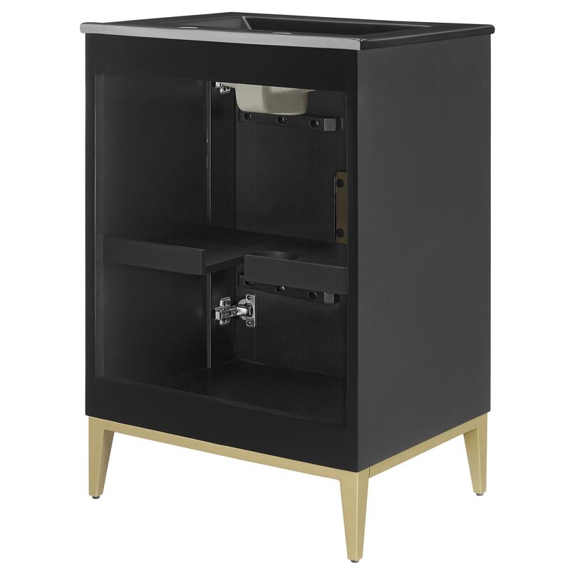 Modway Beau 24 Inch Wood Bathroom Vanity Cabinet in Black Black image number 6