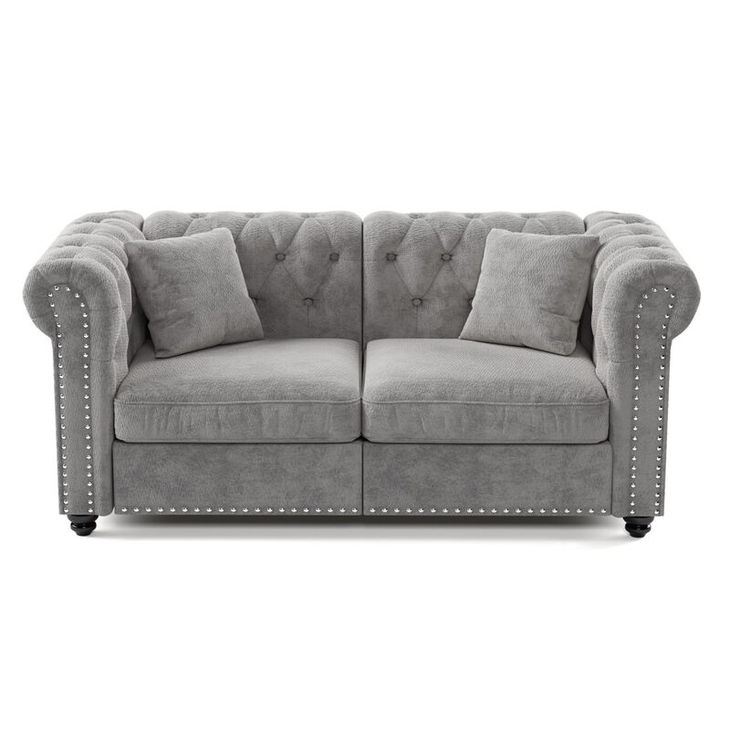 1 piece Chesterfield Sofa tufted design and nailhead trim deep seat comfort sectional sofa, sectional sofa rolled arms home or office, chenille sectional sofa plush cushion image number 4