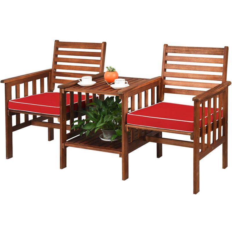 3 pcs Outdoor Patio Table Chairs Set Acacia Wood Loveseat