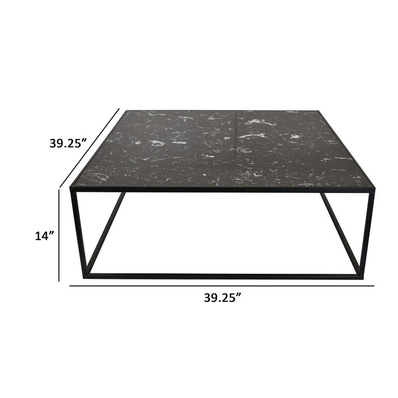 Riyan 39 Inch Plant Stand Table, Square Open Black Metal Frame, Shiny - Benzara