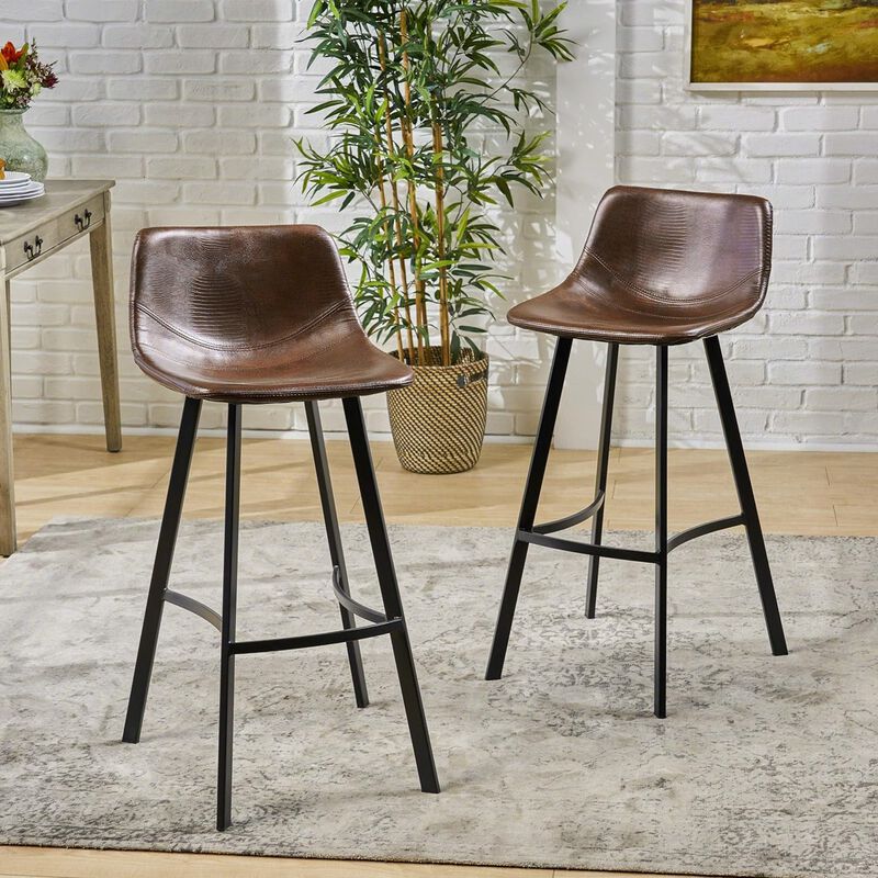 Streamdale Snakeskin Barstool Set: Curved Seating, Matte Black Legs