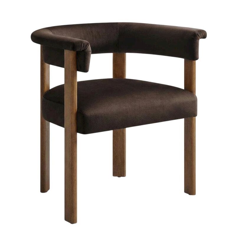 Performance Velvet Barrel Dining Chairs, Chocolate Brown Deep Brown, Set of 2 image number 1