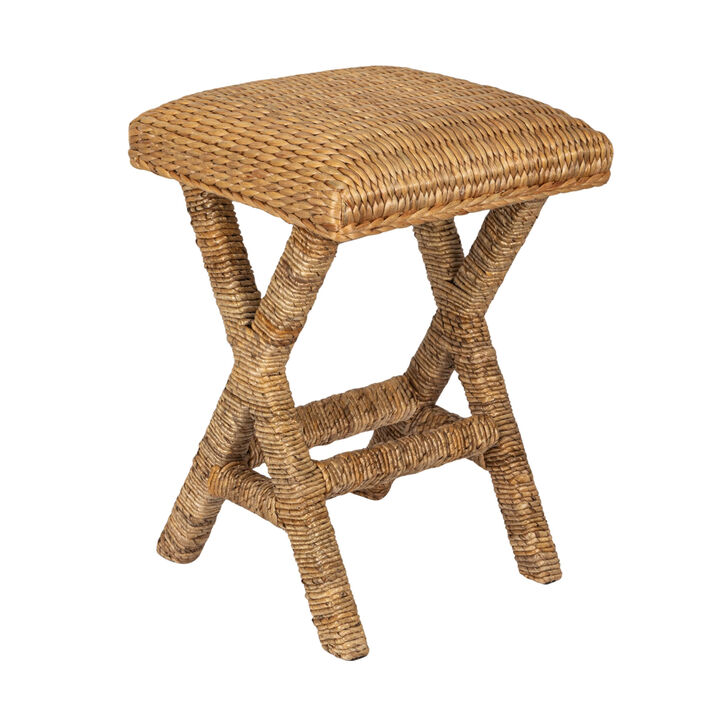 Woven Water Hyacinth Stool, Natural Finish