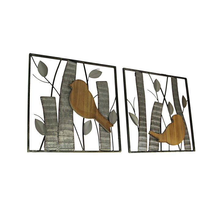 Rustic Birds and Branches 2 Piece Wood and Metal Wall Sculpture Set