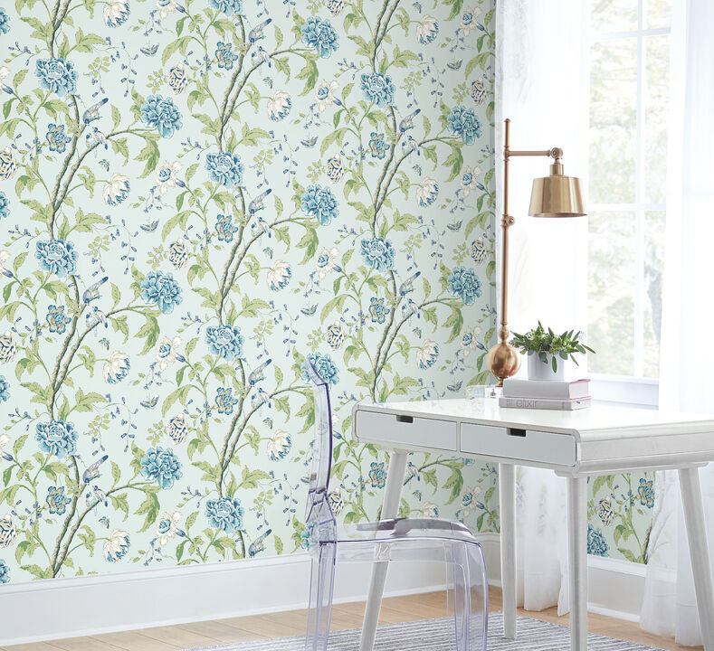 Teahouse Floral Light Blue Wallpaper