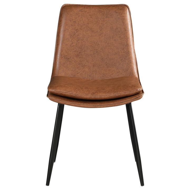 19 Inch Dining Chair, Brown Faux Leather Seat, Black Tapered Legs, Set of 2 - Benzara
