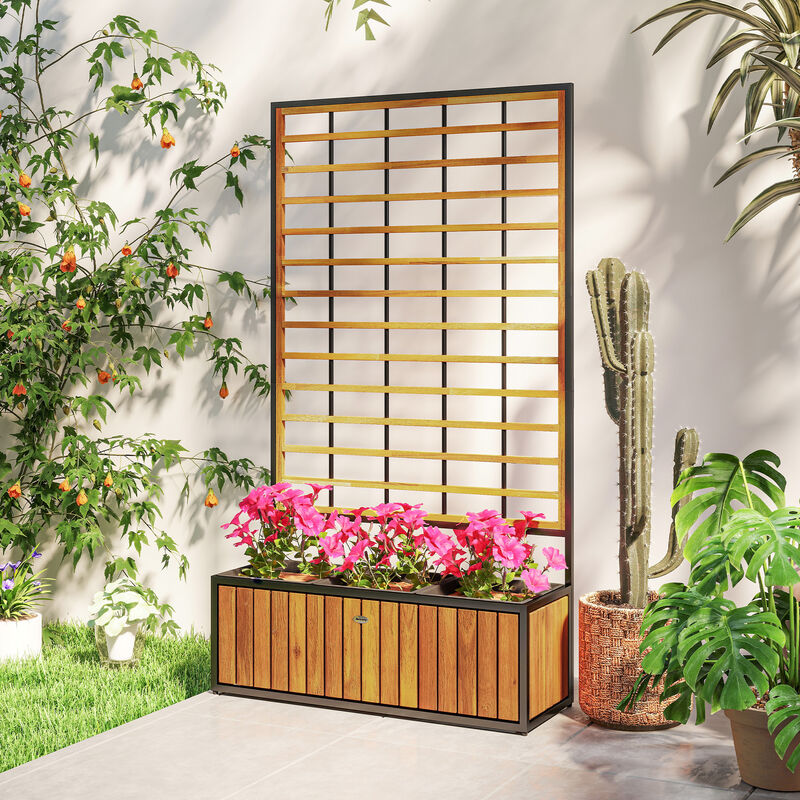 Hivvago Elevated Wooden Planter with Trellis and Pots image number 7