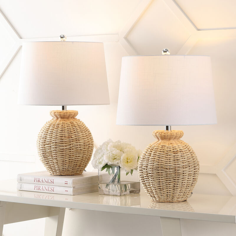 Nora Rustic Coastal Rattan Globe LED Table Lamps