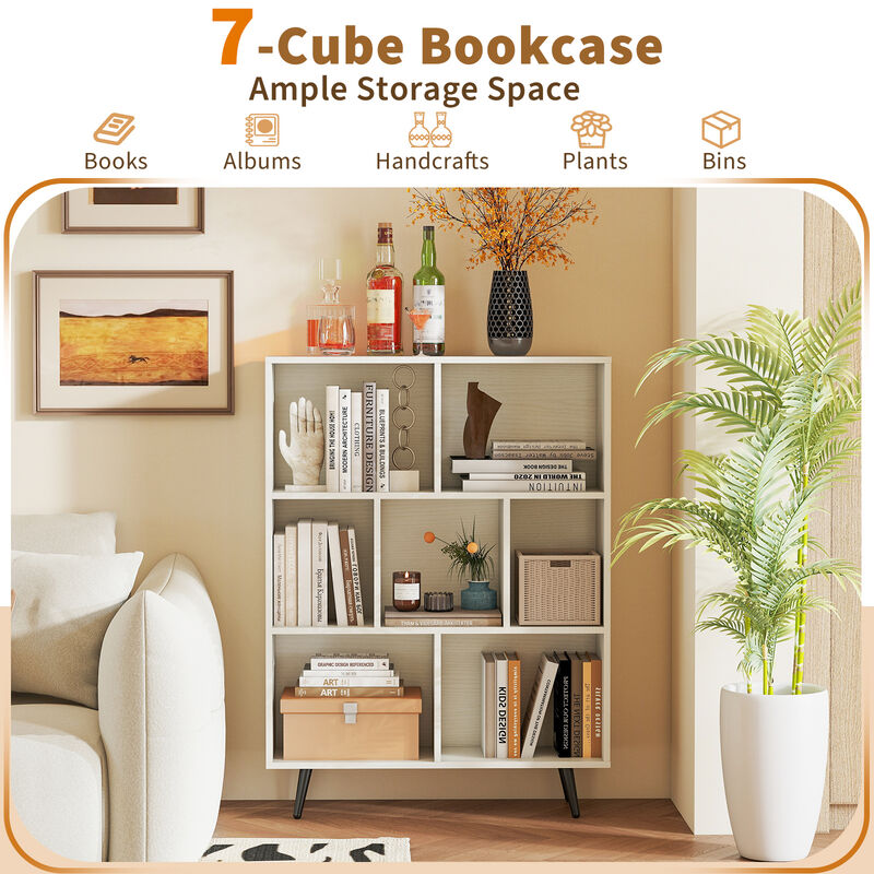7-Cube Organizer Shelf with 5 Tapered Metal Legs, Ideal for Living Room or Study