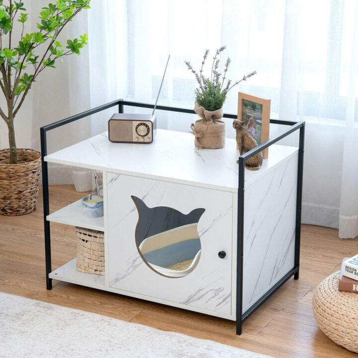 Enclosure Hidden Litter Furniture Cabinet with 2-Tier Storage Shelf