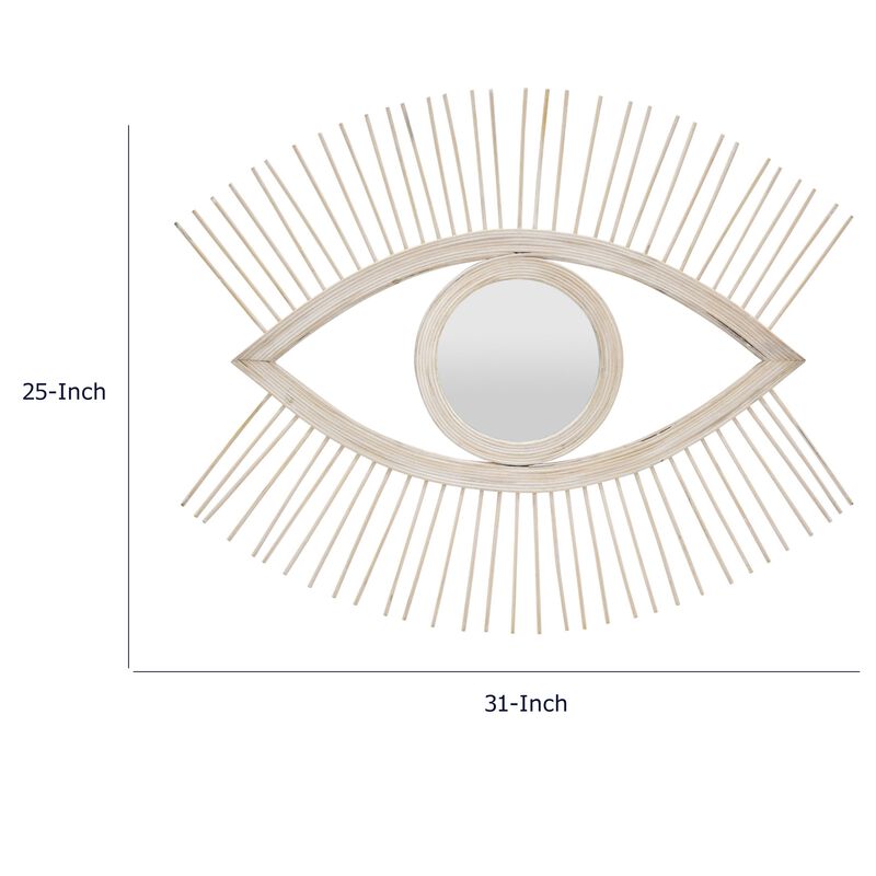Ruhy Decorative Wall-Mounted Mirror with Eye-Shape Design, White Wood image number 7