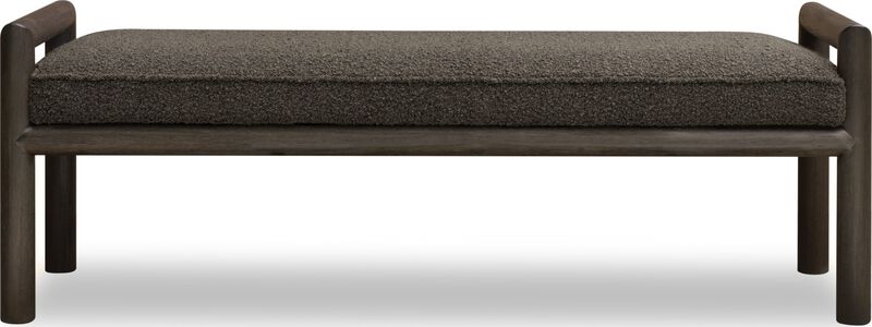 Dorsey Boucle Upholstered Wooden Bench in Basalt Grey and Pumpernickel