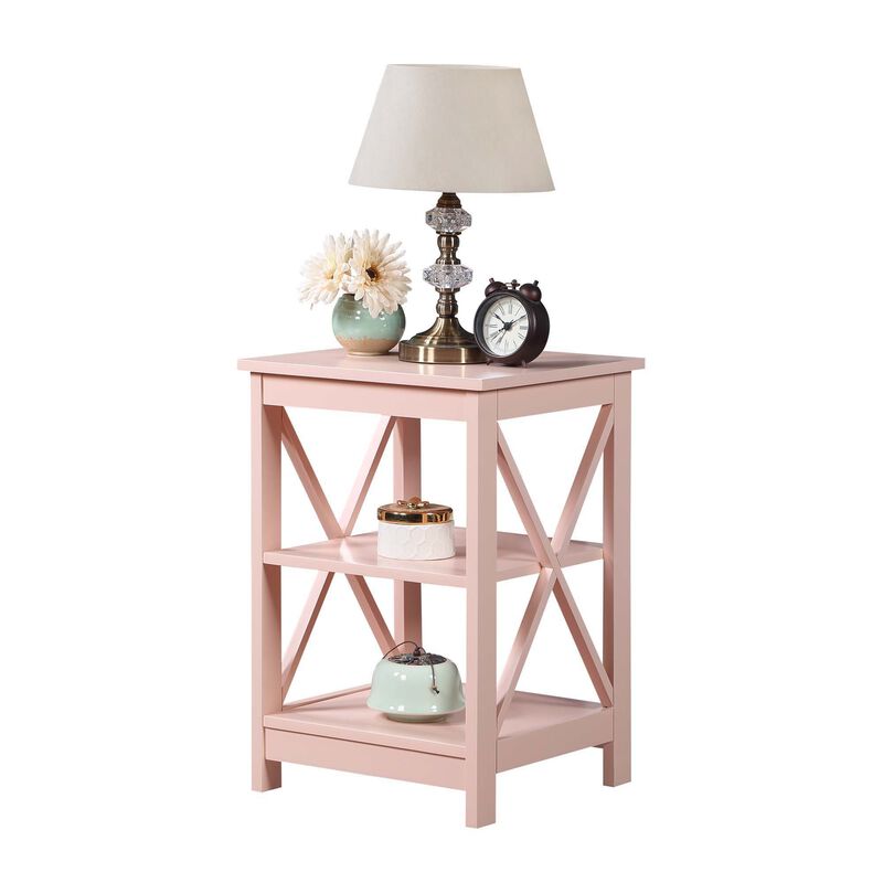 Convenience Concepts Oxford End Table with Shelves, Blush Pink