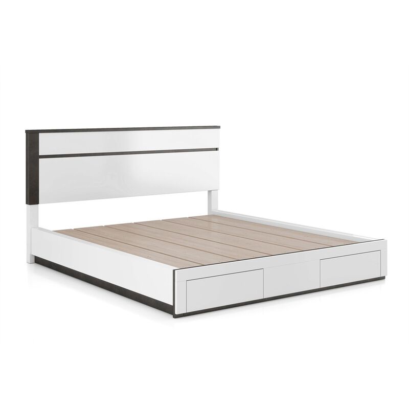 2pc King Bedroom Set, White, Metallic Gray Wood, Nightstand image number 4