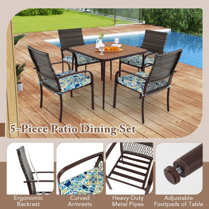 Hivvago 5 Pieces Patio Dining Set 4 Cushioned Rattan Armchairs and Square Table