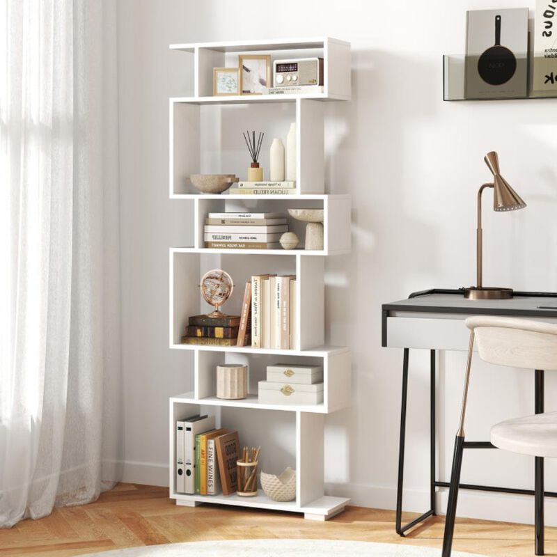 Hivvago 6-Tier Geometric Bookshelf with 2 Anti-Tipping Kits for Home Office