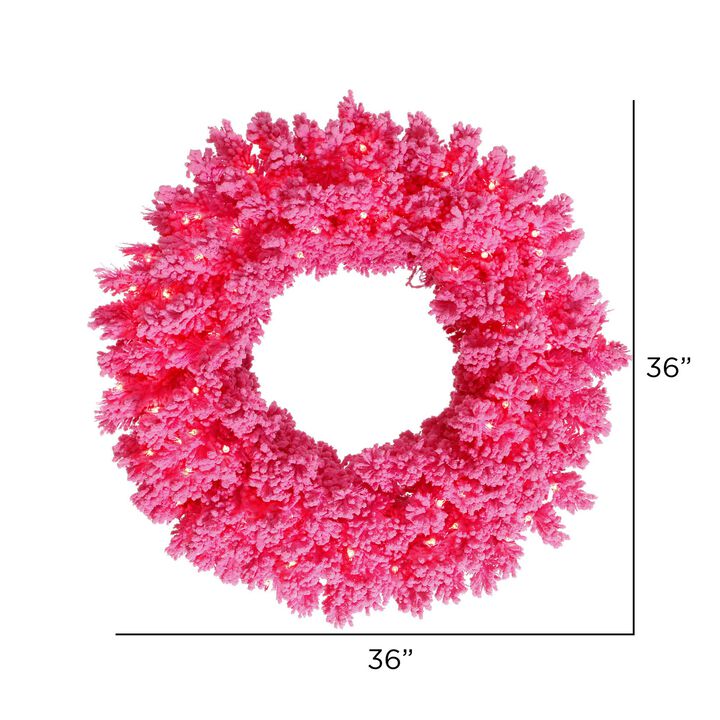 Vickerman 36" Flocked Pink Fir Artificial Christmas Wreath, Pink Dura-Lit LED Lights. - Faux Fir Christmas Wreath - Indoor Seasonal Home Decor